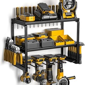Spamur Power Tool Organizer with Charging Station, 4 Drill Holder Wall Mount, Quick Assembly, Garage Storage Rack, Metal Tool Shelf Utility Rack for Cordless Power Tools, Suitable for Giving men