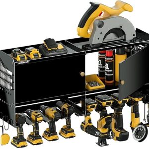 Power Tool Organizer Wall Mount, Garage Storage Cabinet with Doors and Shelves, Metal Storage Tool Box, 15 Min Assembly & Max 150lb Boad, 4/6/8 Slots for Cordless Drill in Workshop