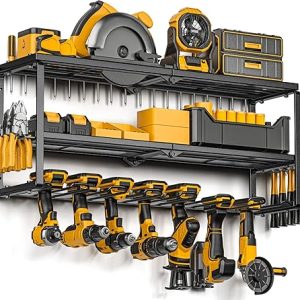 Power Tool Organizer for Tool Storage, Drill Holder Wall Mount with Charging Station, Tool Holder and Storage Rack for Garage Organization, Heavy Duty Metal Tool Shelf with Battery Holder